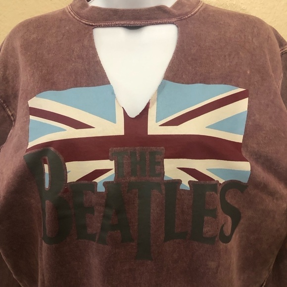 The Beatles Women's Graphic Cutout Neck Long Sleeve Sweatshirt Distressed Size S - Picture 4 of 11